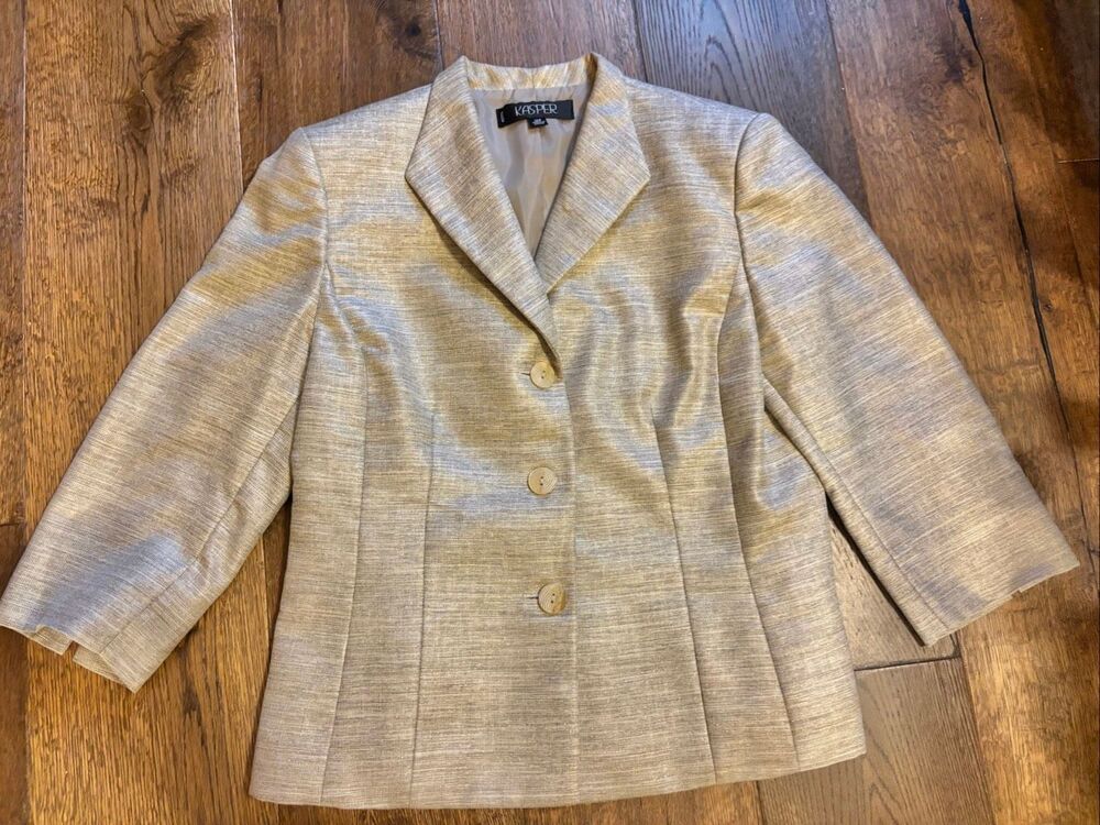 Kasper tan tweed metallic 12P suit skirt jacket
